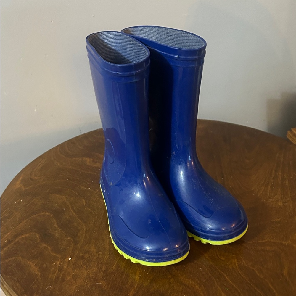 Kids Waterproof Blue Rain Boots with Lime-Trim Soles